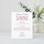 Aquarelle - Fleurs roses - Menu Mariage (Debout devant)