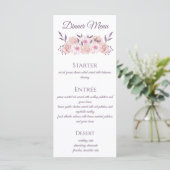 Aquarelle Fleurs roses - Menu Mariage- (Debout devant)