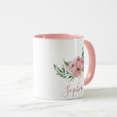 Aquarelle Fleurs roses Nom Mug (Devant droit)