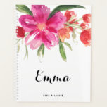 Aquarelle Fleurs Roses Posy Personnalisé Planner<br><div class="desc">Planificateur floral personnalisable avec des illustrations d'aquarelle géante de pois rose chaud. Ce planificateur féminin et fantaisiste sera parfait comme cadeau.</div>