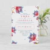 Aquarelle Fleurs Rouge et Bleu Faire-part de maria (Debout devant)