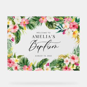Aquarelle Fleurs tropicales Cadre Baptême