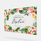 Aquarelle Fleurs tropicales Cadre Baptême (Angle)