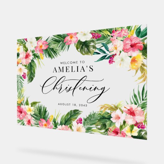 Aquarelle Fleurs tropicales Cadre Christening (Angle)