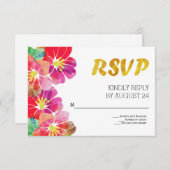 Aquarelle fleurs tropicales feuille d'or RSVP (Devant / Derrière)