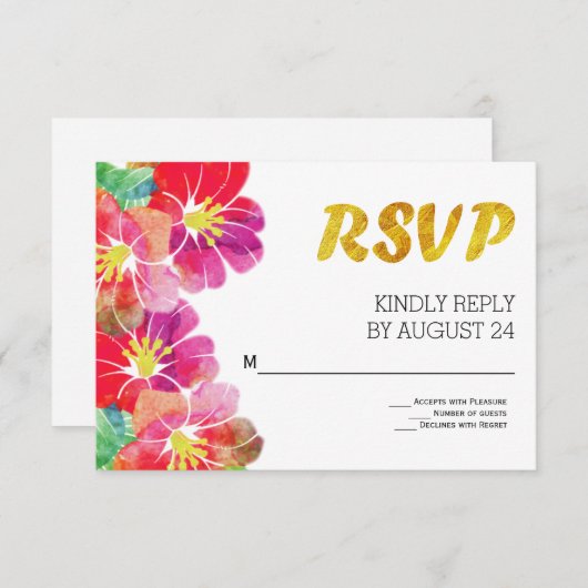Aquarelle fleurs tropicales feuille d'or RSVP (Devant / Derrière)