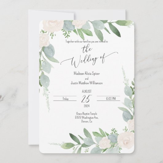 Aquarelle Flora Blush Faire-part de mariage (Devant)