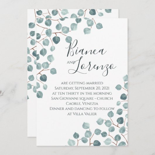 Aquarelle Flora Eucalyptus Invitation (Devant / Derrière)