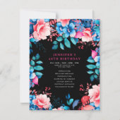 Aquarelle Floral 40th Birthday Programme Menu Noir (Devant)