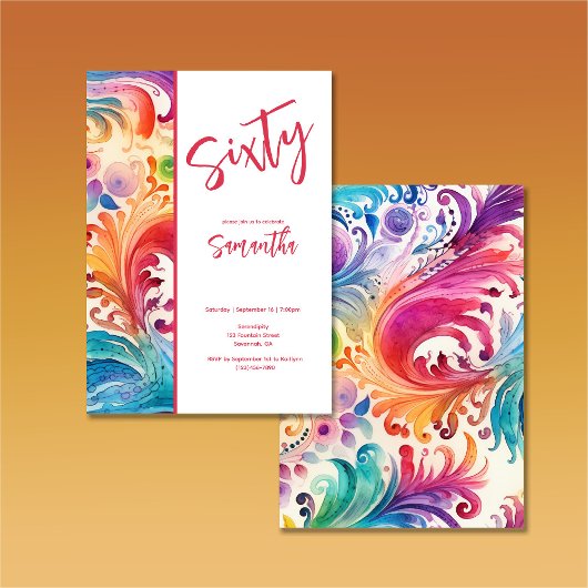 Aquarelle Floral 60e Invitation anniversaire