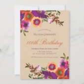 Aquarelle Floral Automne 100e Invitation anniversa (Devant)
