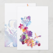 Aquarelle Floral avec une invitation au colibri (Devant / Derrière)