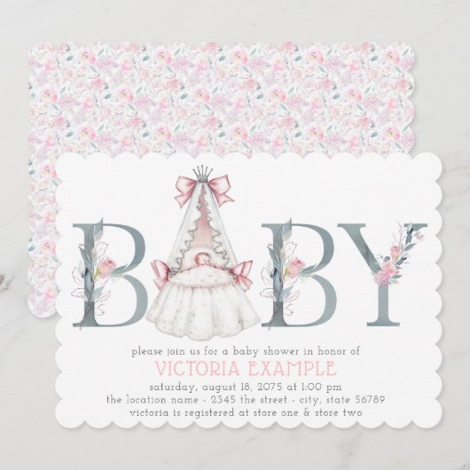 Aquarelle Floral Baby Girl Douche Invitations (Devant / Derrière)
