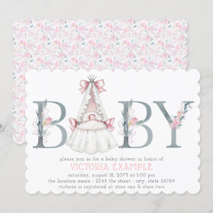 Aquarelle Floral Baby Girl Shower Invitations