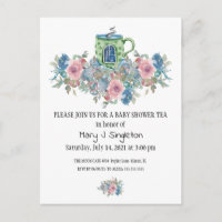 Aquarelle Floral Baby Tea Party Invitation