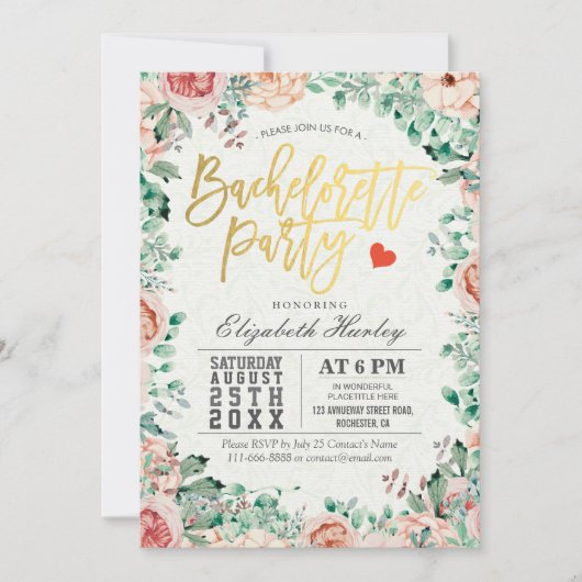 Aquarelle Floral Bachelorette Party Invitation (Devant)