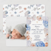 Aquarelle Floral Baptême invitation photo (Devant / Derrière)