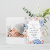 Aquarelle Floral Baptême invitation photo (Debout devant)