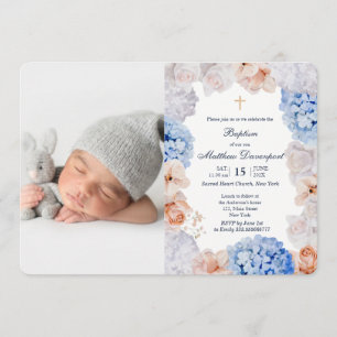 Aquarelle Floral Baptême invitation photo