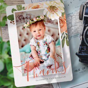 Aquarelle Floral Baptism Carte de remerciements