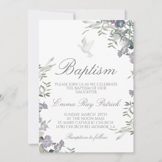 Aquarelle Floral Baptism Invitation (Devant)