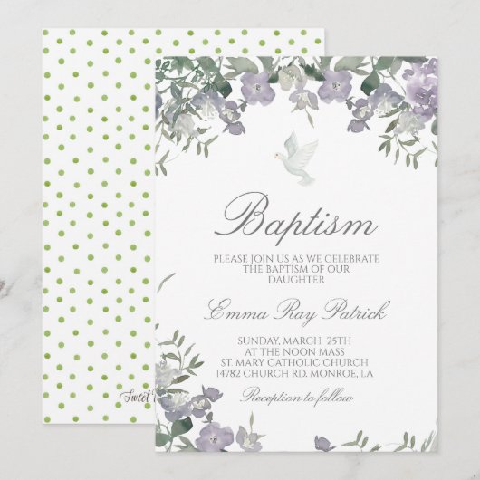 Aquarelle Floral Baptism Invitation (Devant / Derrière)