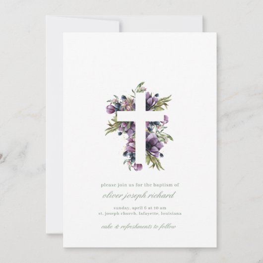 Aquarelle Floral Baptism Invitations (Devant)