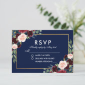 Aquarelle Floral Bleu Bourgogne Mariage RSVP (Debout devant)
