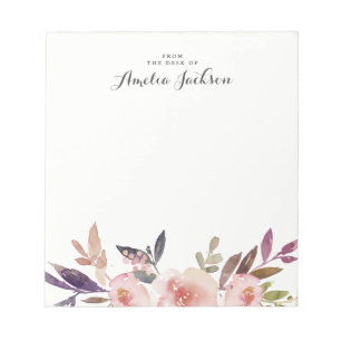 Aquarelle Floral Bloc-notes personnalisé Papier-no