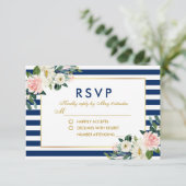 Aquarelle Floral Blue Stripes Mariage RSVP (Debout devant)