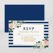 Aquarelle Floral Blue Stripes Mariage RSVP (Devant / Derrière)
