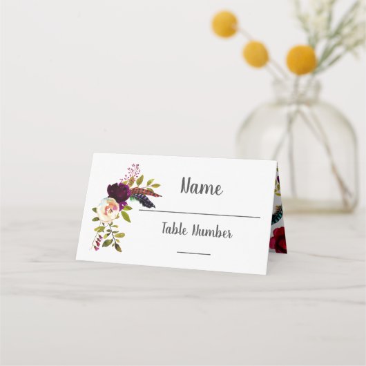 Aquarelle Floral Boho Chic cartes de table mariage (Devant)