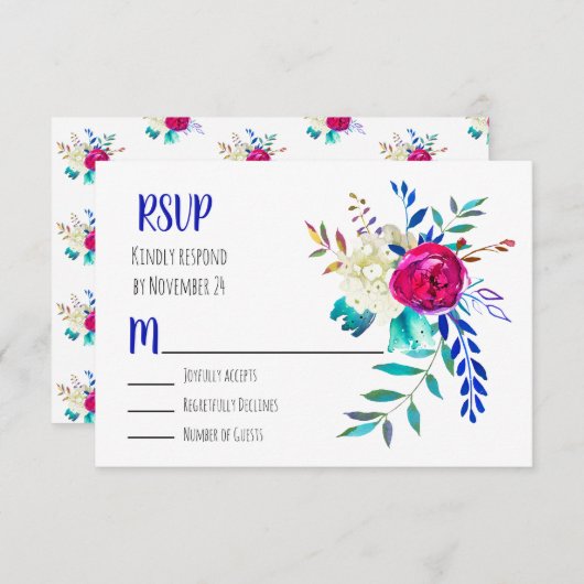 Aquarelle Floral Boho Chic RSVP (Devant / Derrière)