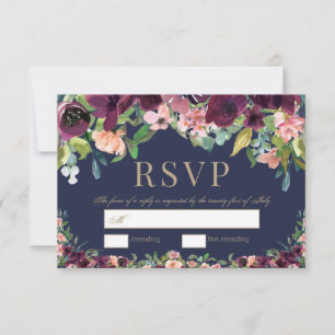 Aquarelle Floral Boho Marine Mariage RSVP