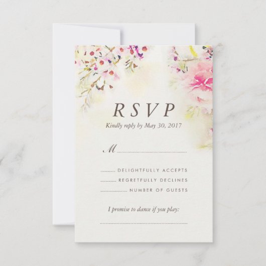 Aquarelle Floral Boho Vintage Wedding Carte RSVP (Devant)