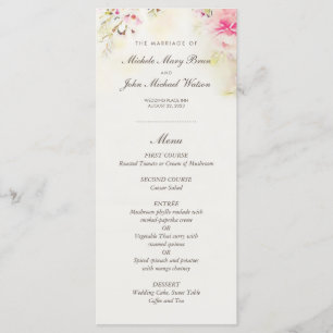 Aquarelle Floral Boho Vintage Wedding Menu