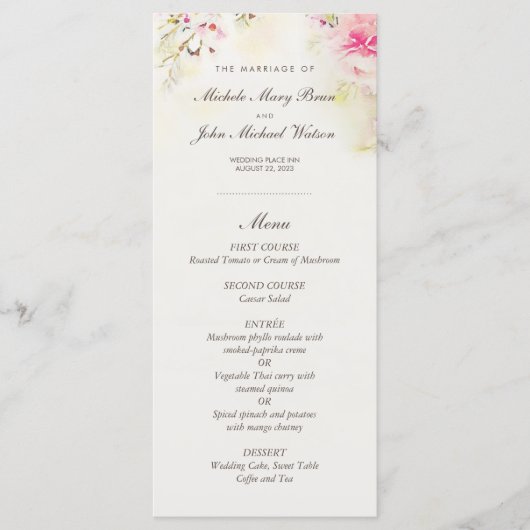 Aquarelle Floral Boho Vintage Wedding Menu (Devant)