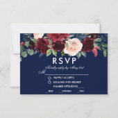Aquarelle Floral Bourgogne Bleu Repas Mariage RSVP (Devant)