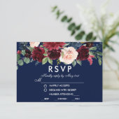 Aquarelle Floral Bourgogne Bleu Repas Mariage RSVP (Debout devant)