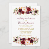 Aquarelle Floral Bourgogne Faire-part de mariage B (Devant / Derrière)
