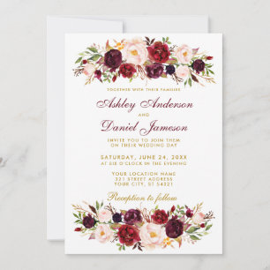 Aquarelle Floral Bourgogne Faire-part de mariage B