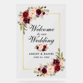Aquarelle Floral Bourgogne Gold Mariage Bienvenue (Recto)