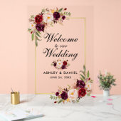 Aquarelle Floral Bourgogne Gold Mariage Bienvenue (Mariage)
