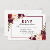 Aquarelle Floral Bourgogne Mariage RSVP (Devant / Derrière)
