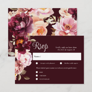 Aquarelle Floral Bourgogne Mariage RSVP Cartes