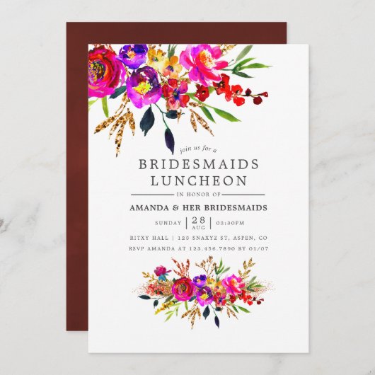 Aquarelle Floral Bridesmaitres déjeuner Invitation (Devant / Derrière)
