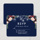 Aquarelle Floral Burgundy Jarres bleu Mariage RSVP (Devant / Derrière)
