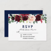 Aquarelle Floral Burgundy Mariage RSVP B (Devant / Derrière)