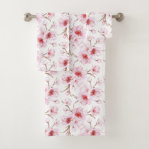Aquarelle Floral Cerisiers Rose Blanc