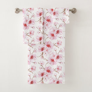 Aquarelle Floral Cerisiers Rose Blanc